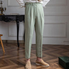 Men's High-Rise Pleated Trousers Cuffed Hem - Image 10