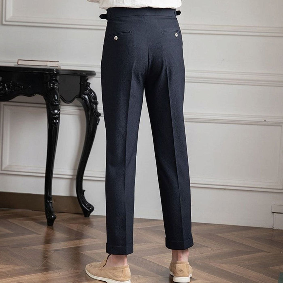 Men's High-Rise Pleated Trousers Cuffed Hem - Image 2