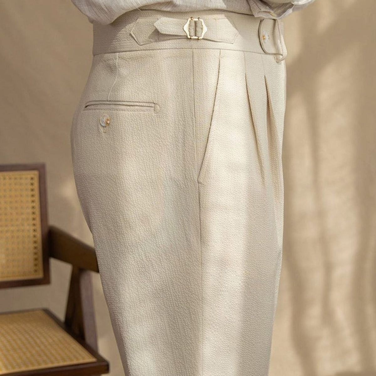 Men's High-Rise Pleated Trousers Cuffed Hem - Image 9