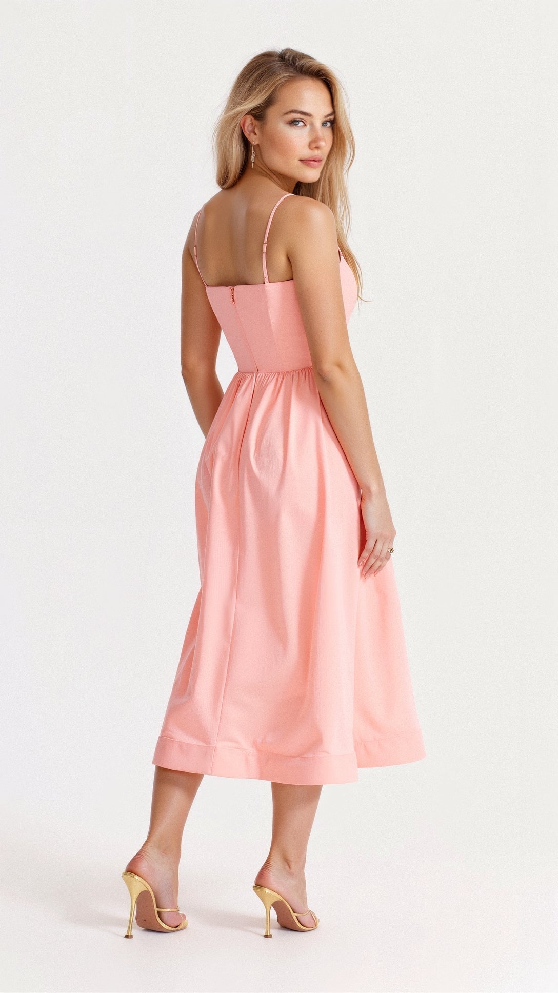 Women Spaghetti Strap A-Line Midi Dress Classic Fitted Bodice - Image 5