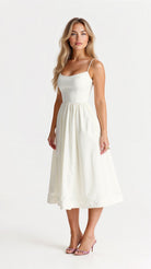 Women Spaghetti Strap A-Line Midi Dress Classic Fitted Bodice - Image 4