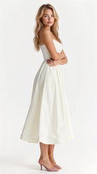 Women Spaghetti Strap A-Line Midi Dress Classic Fitted Bodice - Image 6