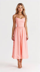 Women Spaghetti Strap A-Line Midi Dress Classic Fitted Bodice