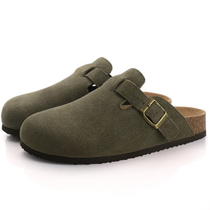 Unisex Leather Boston Style Clogs Slip-On Closed Toe Sandals - Image 9