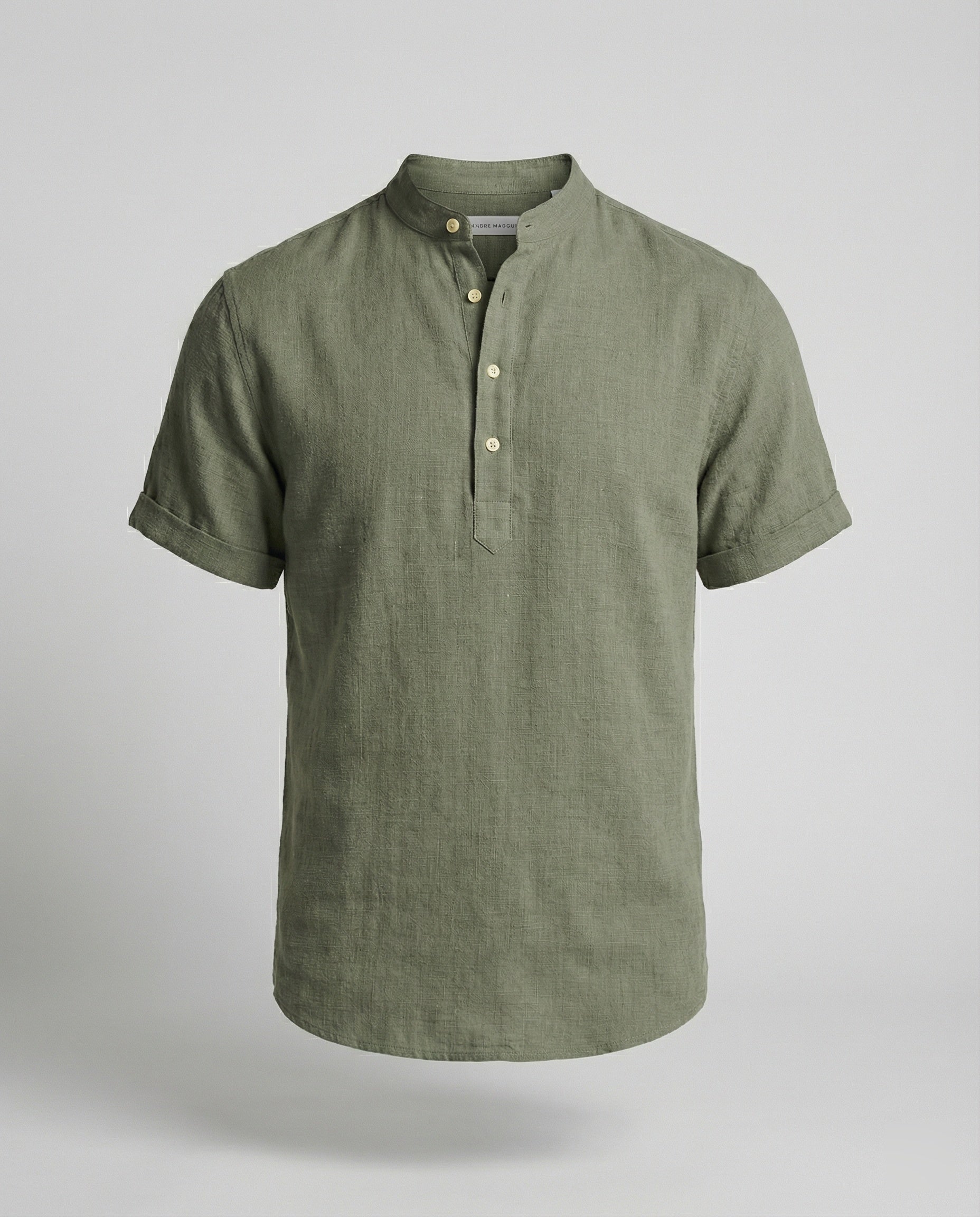 Men's Linen Mandarin Collar Short Sleeve Shirt - Image 5