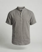Men's Linen Mandarin Collar Short Sleeve Shirt - Image 12