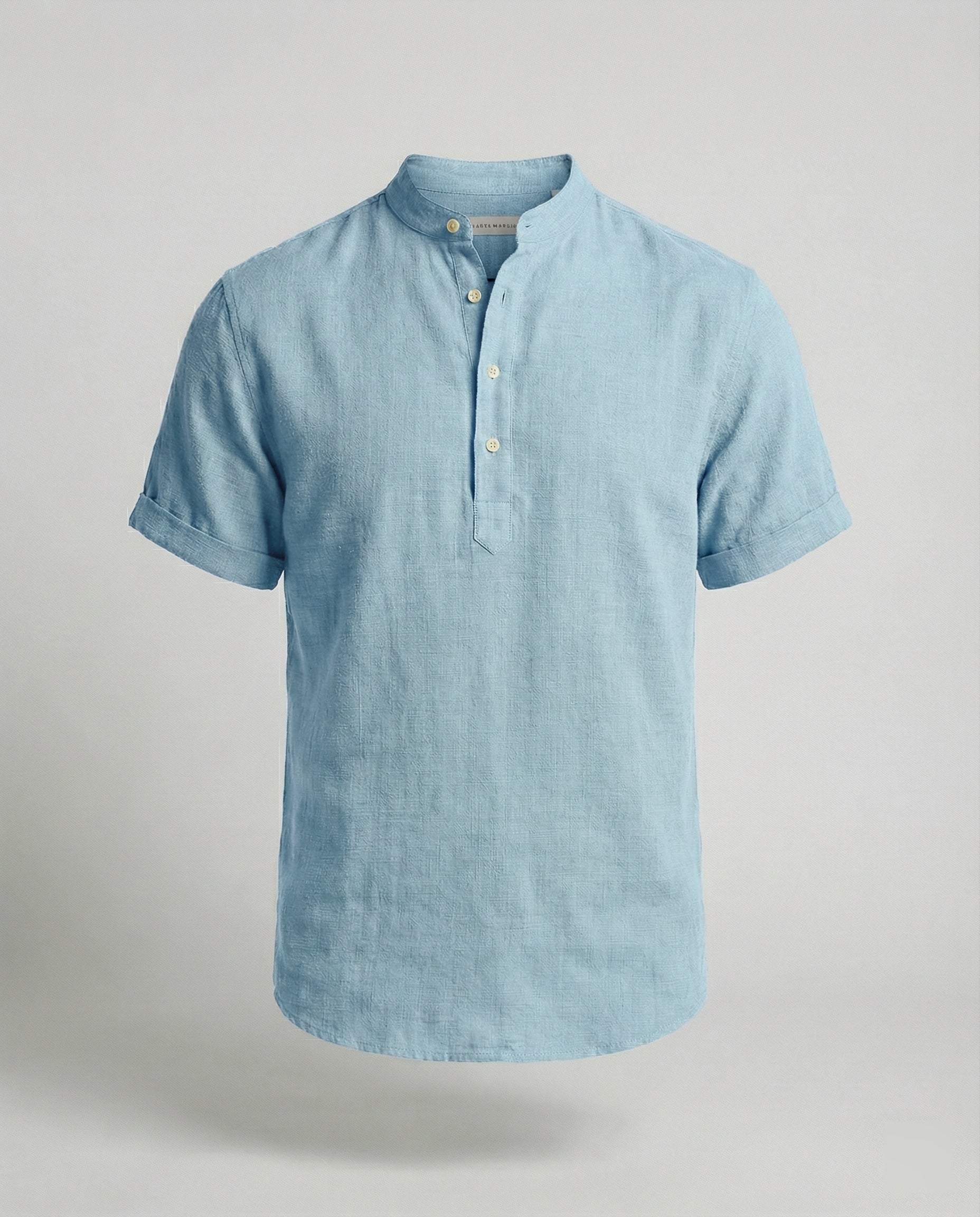 Men's Linen Mandarin Collar Short Sleeve Shirt - Image 7