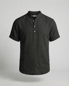 Men's Linen Mandarin Collar Short Sleeve Shirt - Image 9