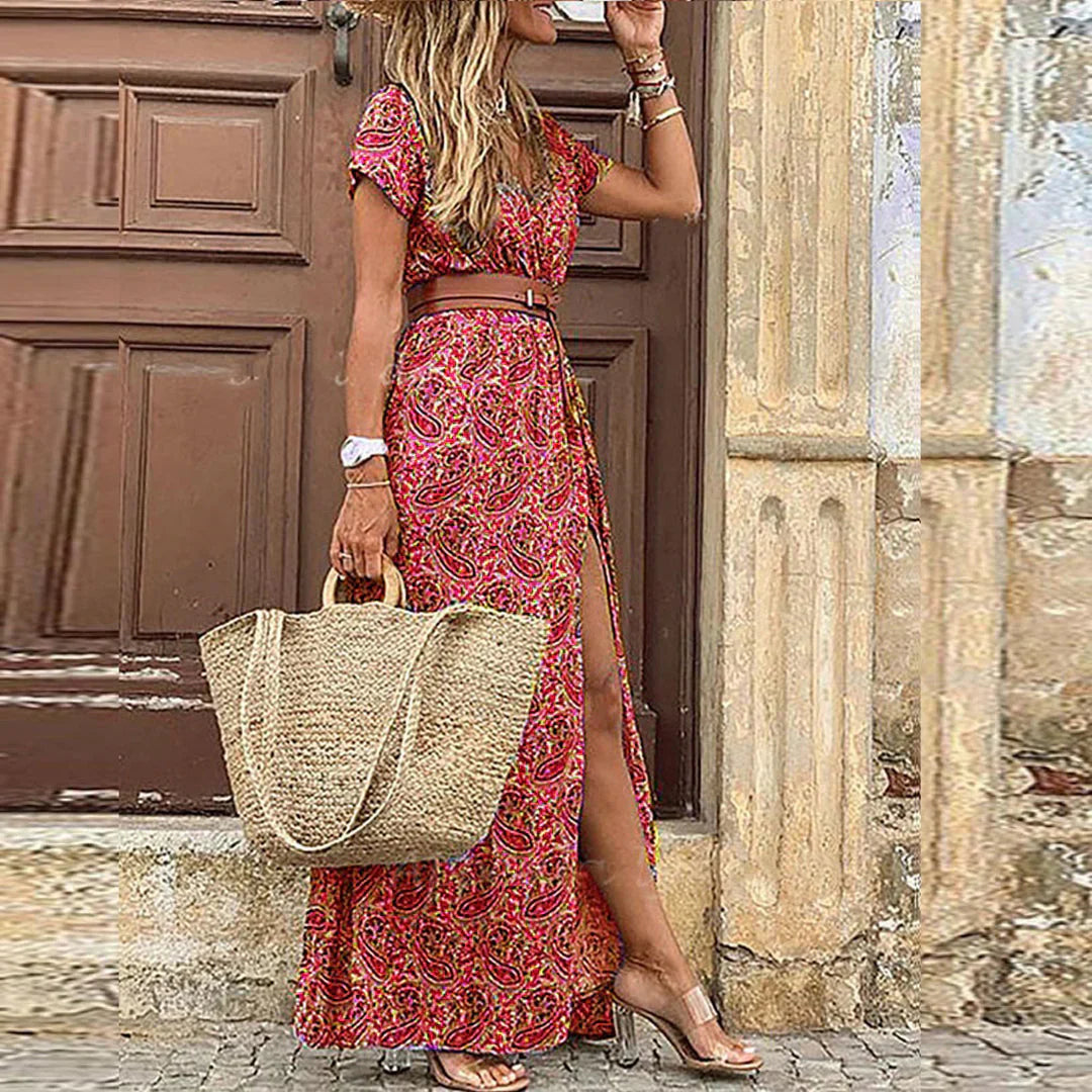 Women's Paisley Belted Flowy Maxi Dress - Image 4