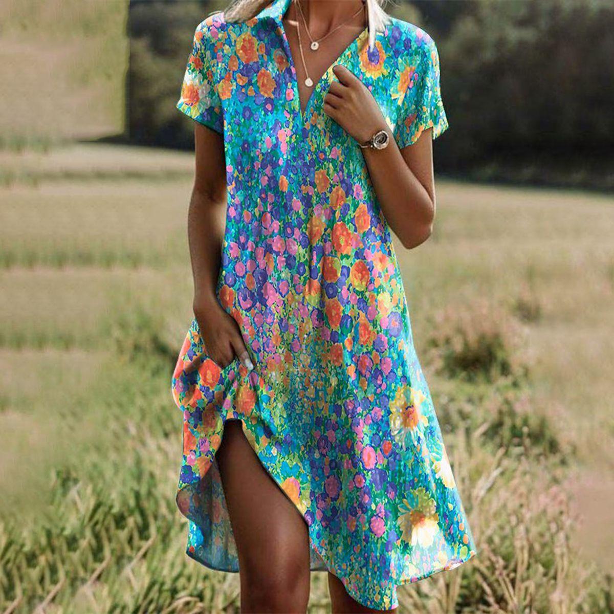 Women Boho Chic Summer Dress Flowy Casual Beach