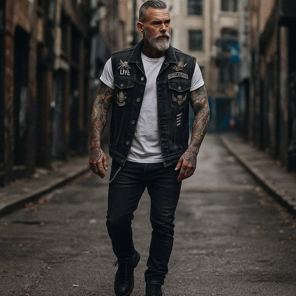 Men's Denim Motorcycle Vest Biker Cut