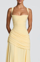 Women Waterfall Neckline Criss Cross Back Maxi Evening Dress - Image 4