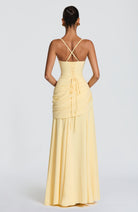 Women Waterfall Neckline Criss Cross Back Maxi Evening Dress - Image 2