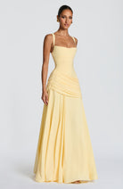 Women Waterfall Neckline Criss Cross Back Maxi Evening Dress - Image 3