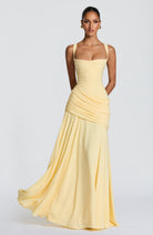 Women Waterfall Neckline Criss Cross Back Maxi Evening Dress