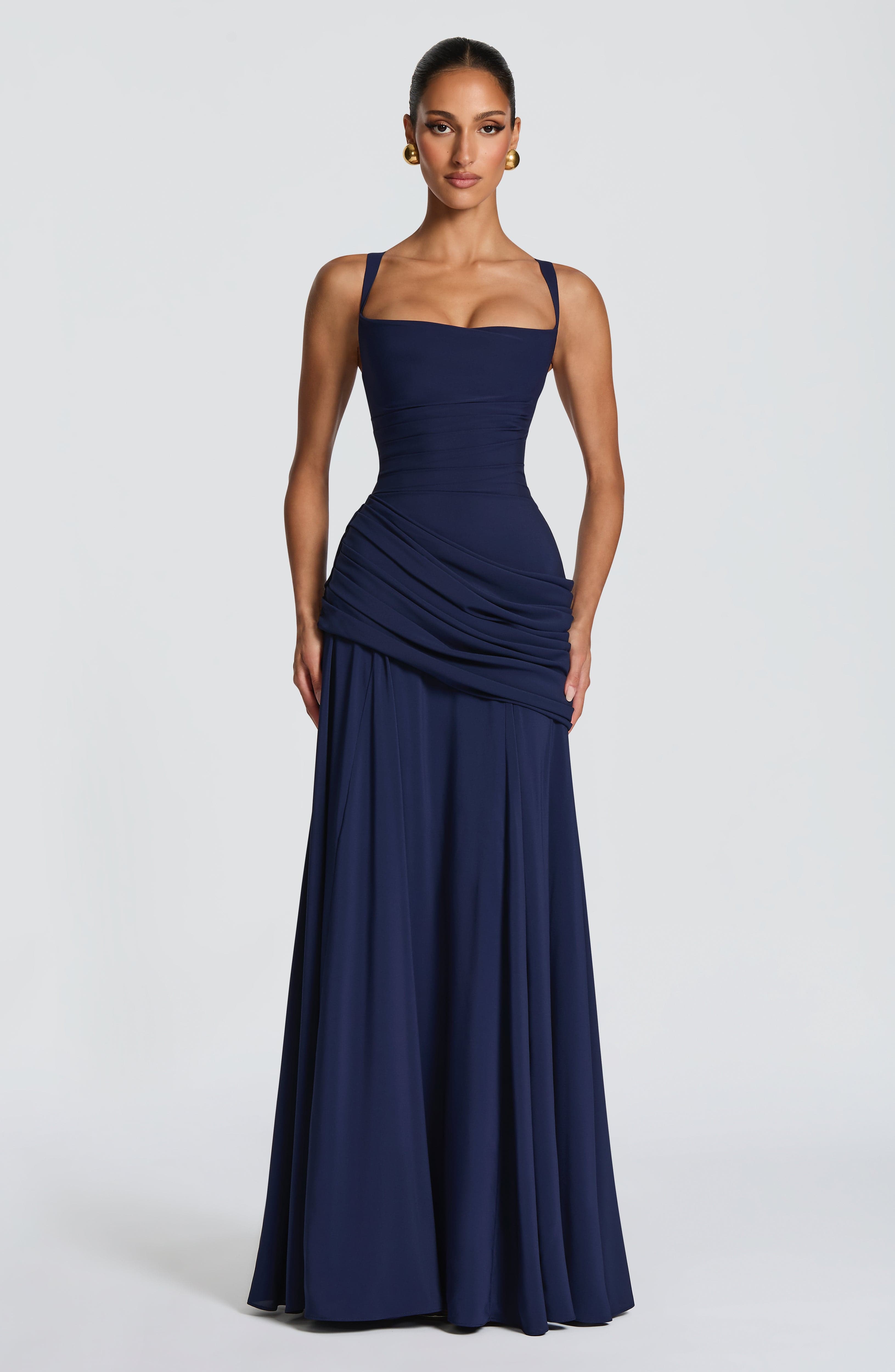 Women Waterfall Neckline Criss Cross Back Maxi Evening Dress - Image 7