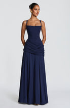 Women Waterfall Neckline Criss Cross Back Maxi Evening Dress - Image 10