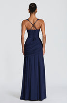 Women Waterfall Neckline Criss Cross Back Maxi Evening Dress - Image 11