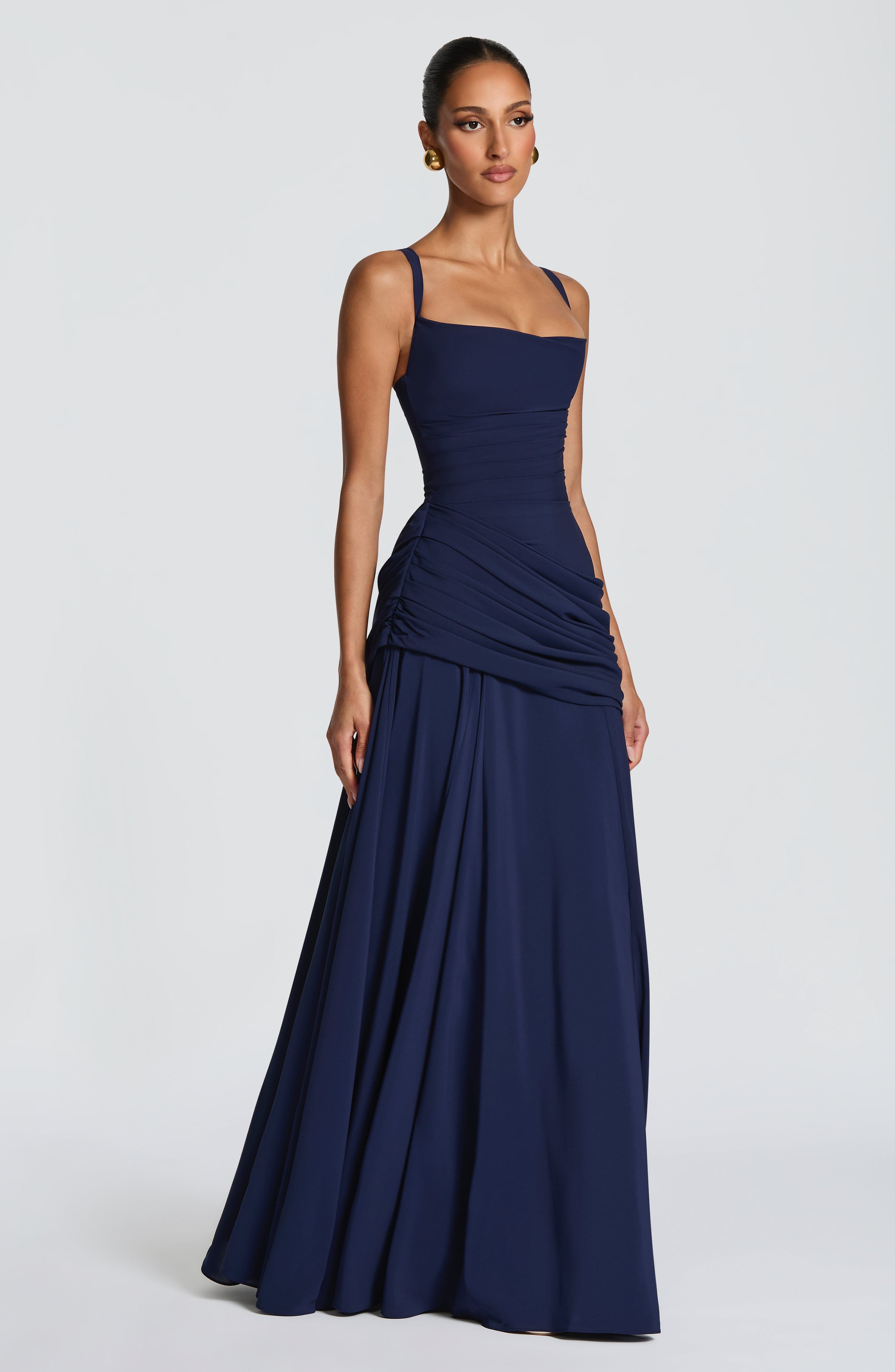 Women Waterfall Neckline Criss Cross Back Maxi Evening Dress - Image 12