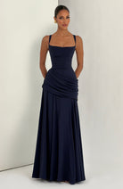 Women Waterfall Neckline Criss Cross Back Maxi Evening Dress - Image 13