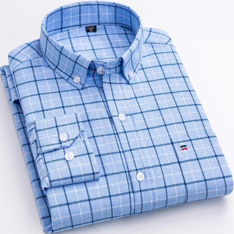 Men's Plaid 100% Cotton Button-Down Shirt - Image 3