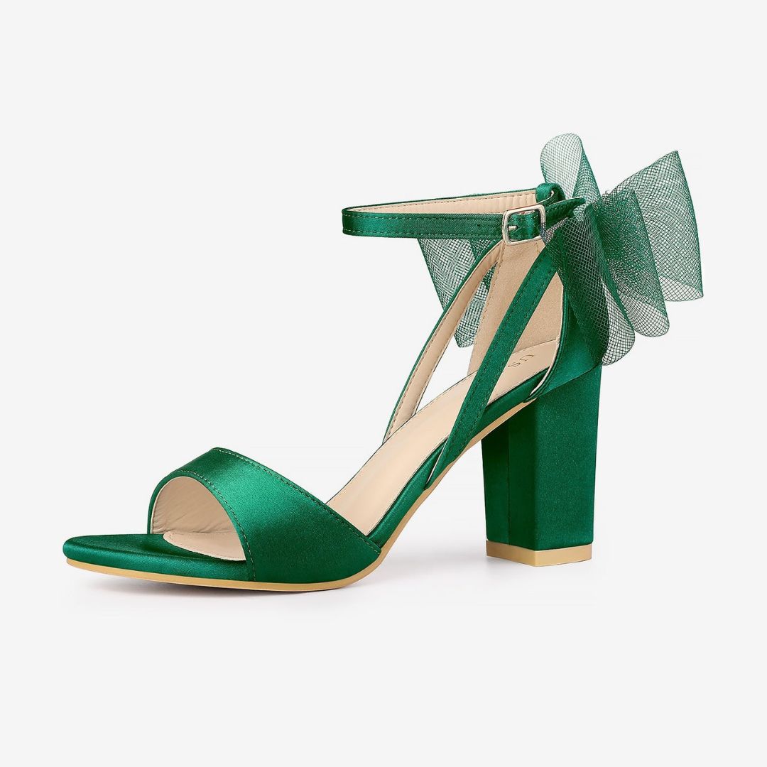Women's Open Toe Ankle Strap Block Heel Sandals Oversized Bow