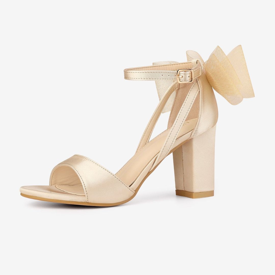 Women's Open Toe Ankle Strap Block Heel Sandals Oversized Bow - Image 5