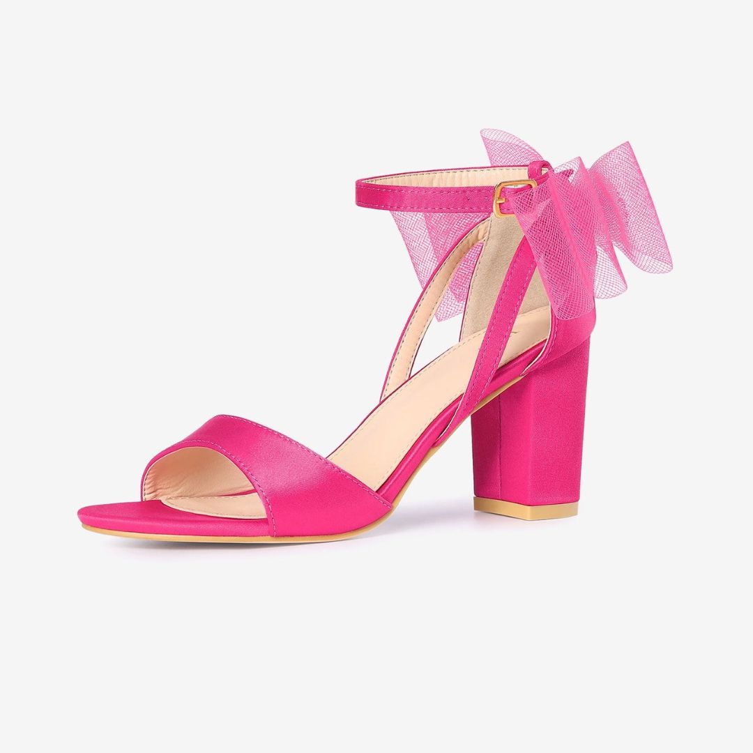 Women's Open Toe Ankle Strap Block Heel Sandals Oversized Bow - Image 14