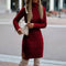 Vestido de malha entrançada midi para mulher, com gola alta, mangas compridas e racha lateral