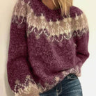Women Color Block Knit Sweater Relaxed Fit Round Neck - Image 4