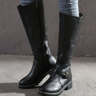 Women Faux Leather Block Heel Knee High Boots Side Zip Buckle - Image 4
