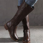 Women Faux Leather Block Heel Knee High Boots Side Zip Buckle - Image 5