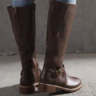 Women Faux Leather Block Heel Knee High Boots Side Zip Buckle - Image 6