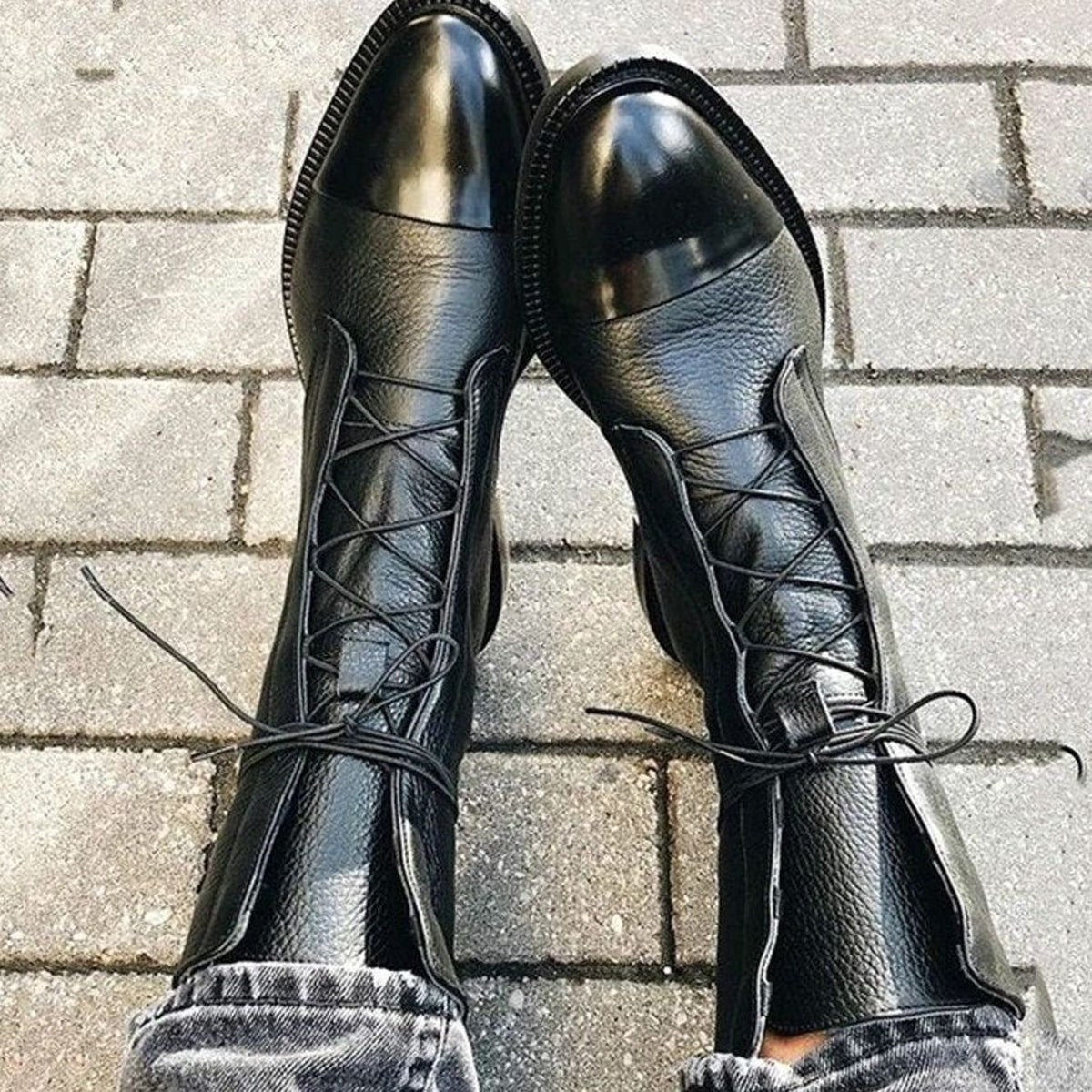 Women Genuine Leather Lace-Up Cap Toe Ankle Boots
