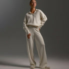 Women 2 Piece Knit Collared Wide-Leg Lounge Set