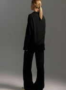 Women 2 Piece Knit Collared Wide-Leg Lounge Set - Image 2