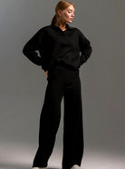 Women 2 Piece Knit Collared Wide-Leg Lounge Set - Image 3