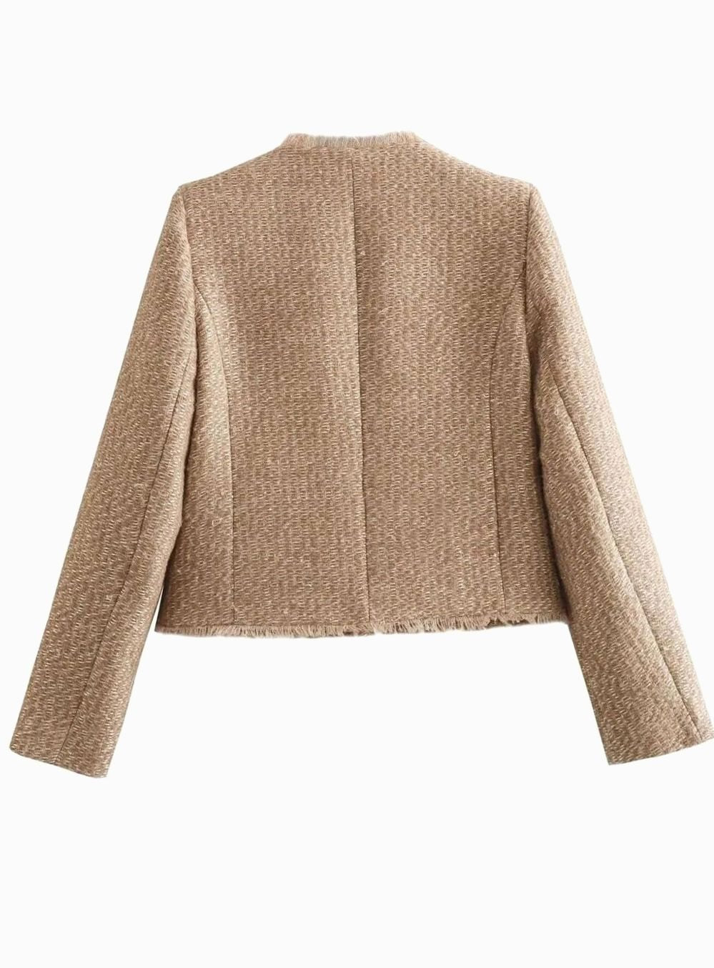 Women's Cropped Tweed Blazer Gold Button - Image 4