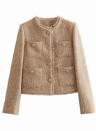 Women's Cropped Tweed Blazer Gold Button - Image 5