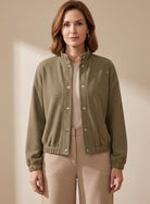 Women Waffle Knit Cropped Stand Collar Jacket