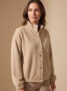 Women Waffle Knit Cropped Stand Collar Jacket - Image 2