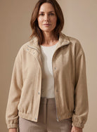 Women Waffle Knit Cropped Stand Collar Jacket - Image 3