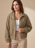 Women Waffle Knit Cropped Stand Collar Jacket - Image 7