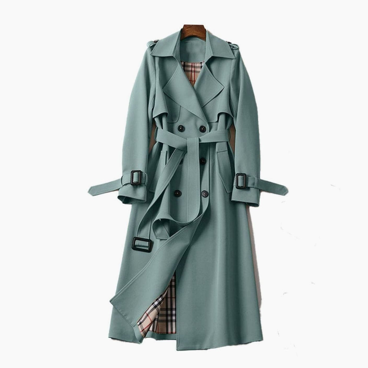 Women Double-Breasted Belted Longline Trench Coat - Image 5