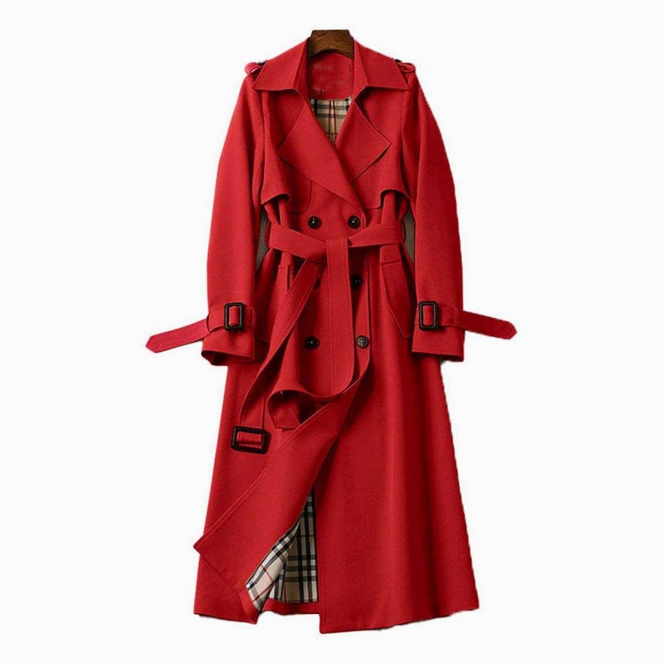 Women Double-Breasted Belted Longline Trench Coat - Image 6