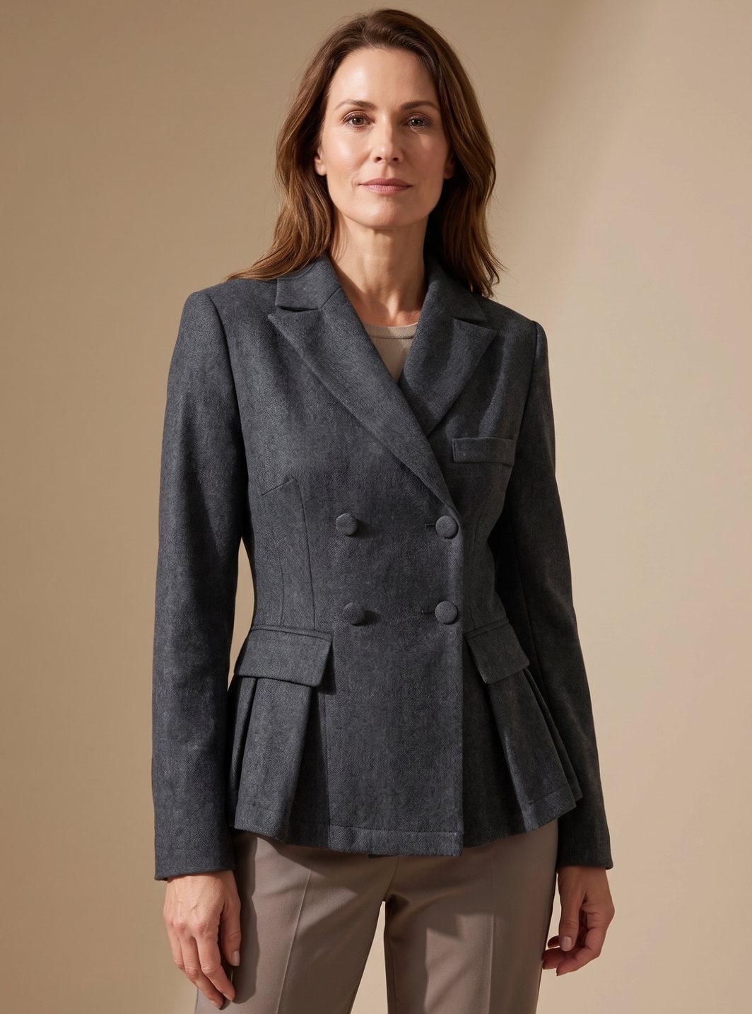 Women Double-Breasted Peplum Blazer Notch Lapel - Image 3