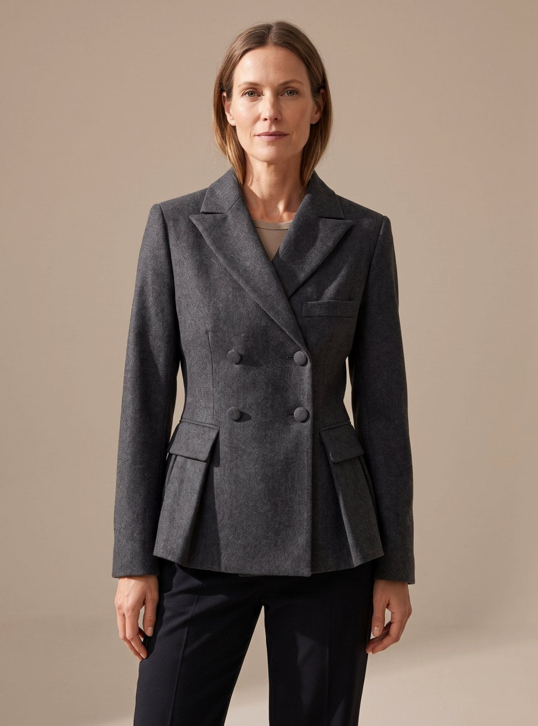 Women Double-Breasted Peplum Blazer Notch Lapel - Image 6
