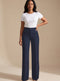 Damenhose mit hoher Taille, weitem Bein und Bundfalten
