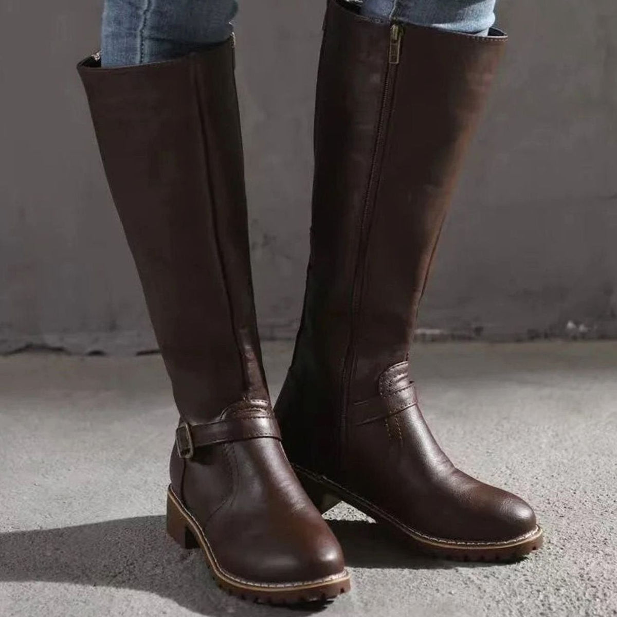 Women's Orthopedic Leather Knee-High Buckle Boots - Image 2