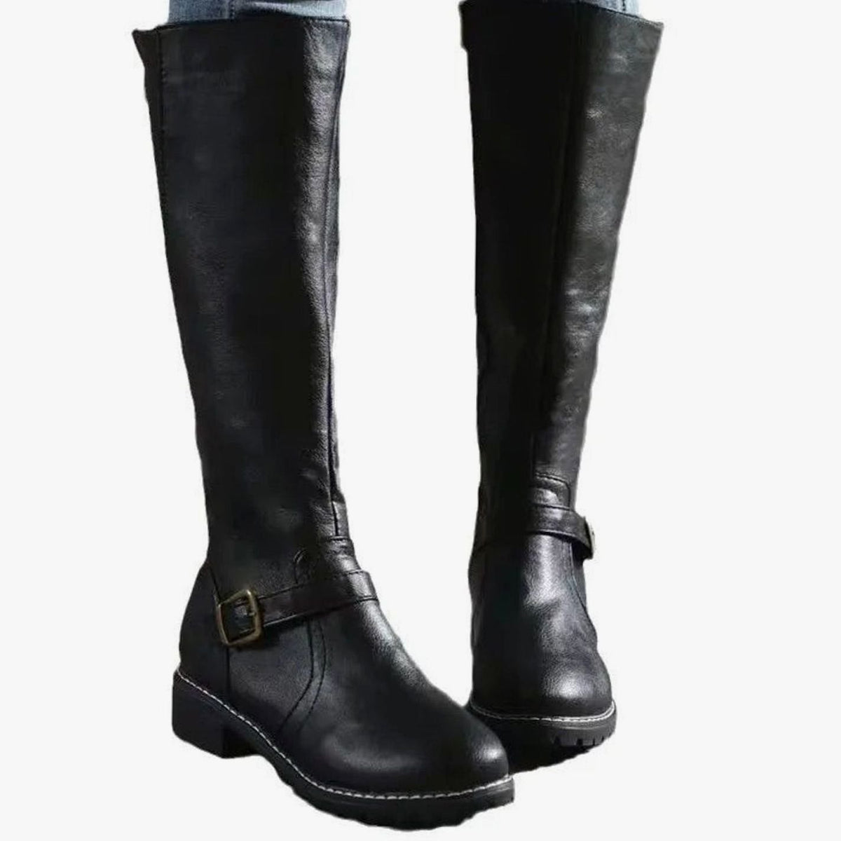 Women's Orthopedic Leather Knee-High Buckle Boots - Image 5